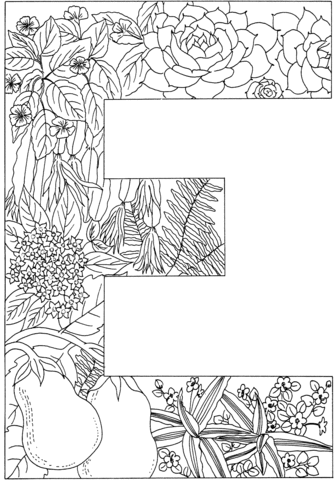 Letter E With Plants Coloring Page